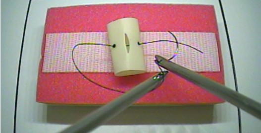 Exercice d&rsquo;entrainement pour la suture par voies coelioscopique et coelioscopique robot-assistée